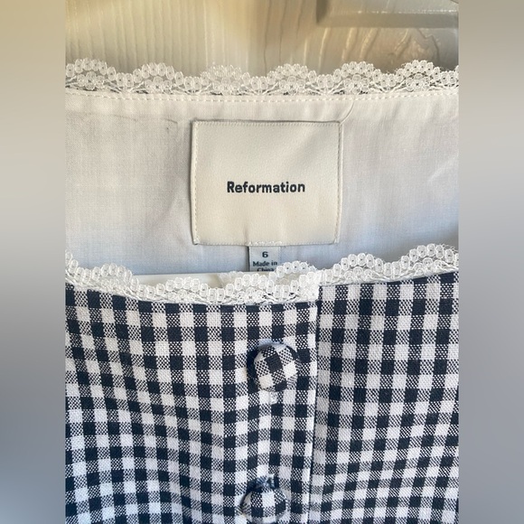 New Reformation Amela Linen Lace Top Remy Check - Picture 5 of 11